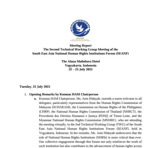 Strengthening Regional Human Rights Key Outcomes from the 2nd SEANF TWG Meeting in Yogyakarta